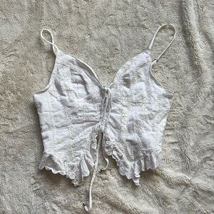 SHEIN White Tie-Front Corset Tank – Size L | Lace-Up Cami | Cottagecore |